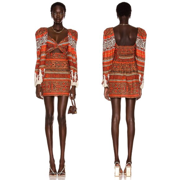 Johanna Ortiz Tropical Mantra Mini Dress Blockprint Fiesta Red Size 0 NEW NWT - Picture 13 of 13